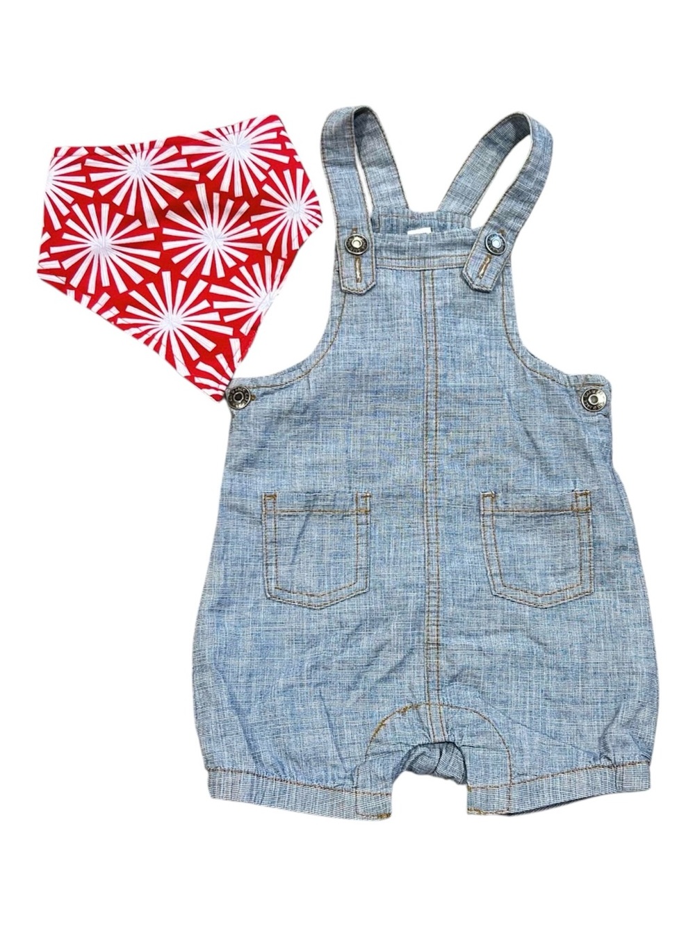 Cat & Jack Size 18M Unisex Shortall Overalls Denim Red, White, Blue Outfit EUC